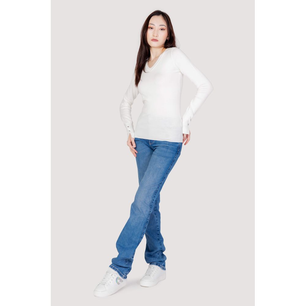 White cotton sweatshirt by Guess with a relaxed fit, crew neckline, and subtle logo detail on the front.