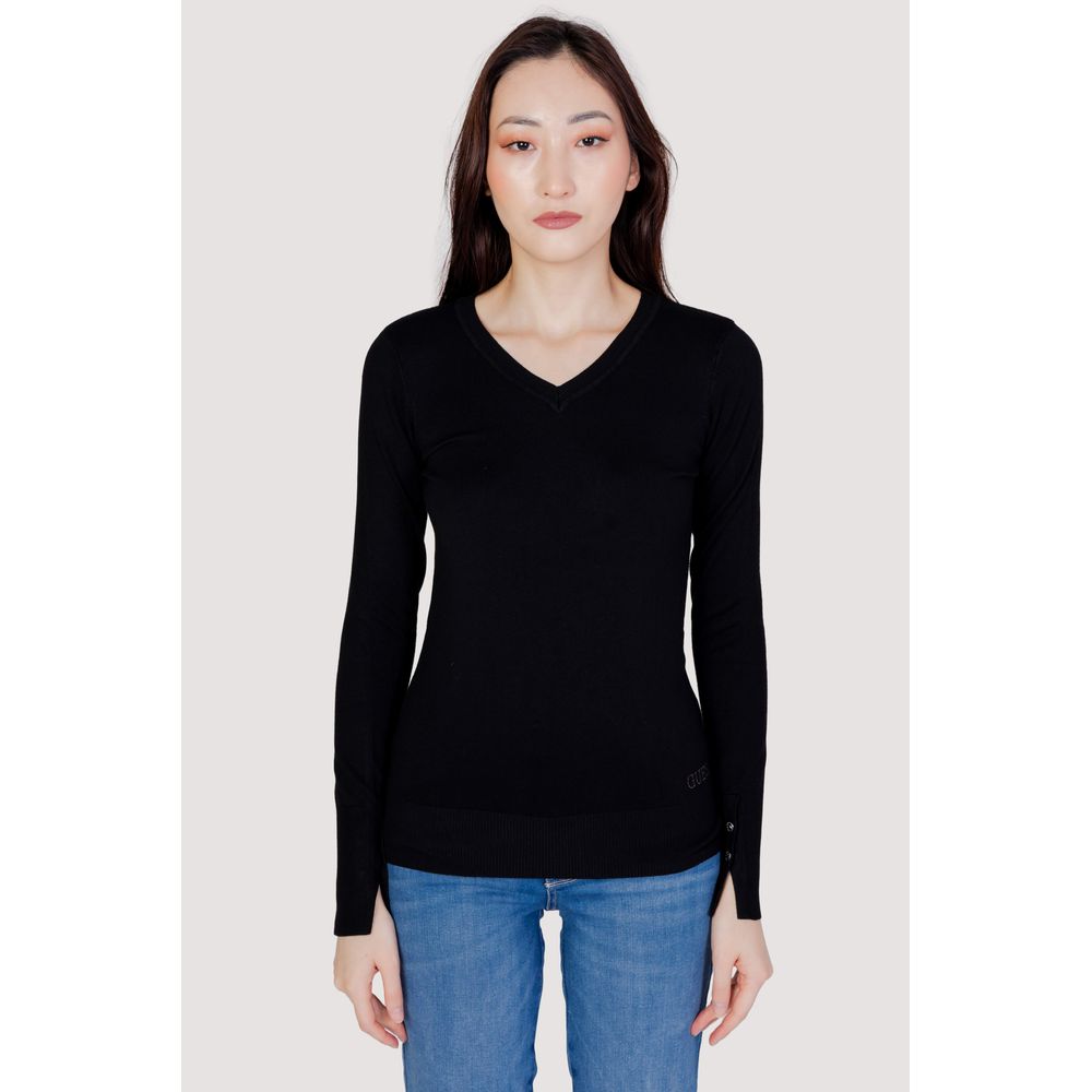 Guess black cotton sweatshirt with long sleeves and crew neckline, featuring subtle branding detail.