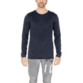 Blue cotton sweatshirt by Jack Jones, casual men's pullover with a round neckline and long sleeves.