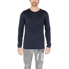 Blue cotton sweatshirt by Jack Jones, casual men's pullover with a round neckline and long sleeves.