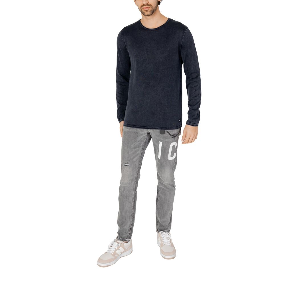 Blue cotton sweatshirt by Jack Jones with a crew neck and relaxed fit, displayed on a hanger.