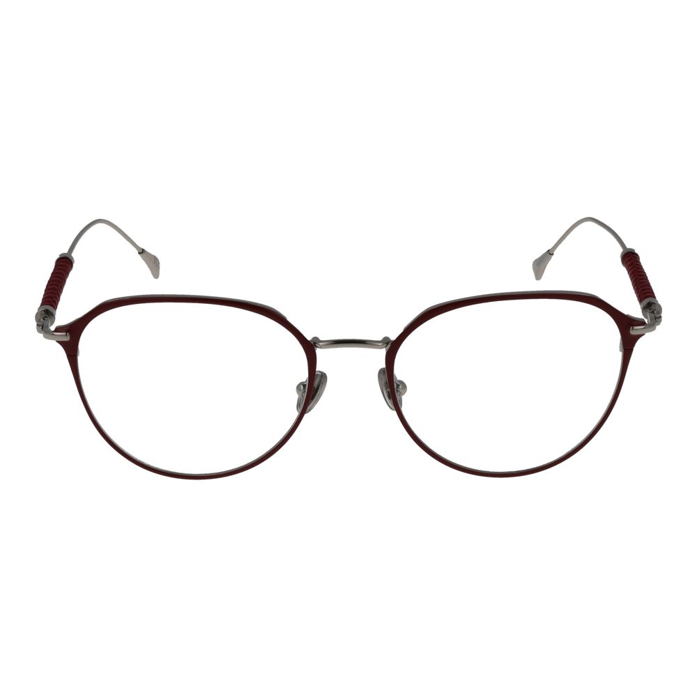 Red metal glasses frames by Tod's, stylish and modern eyewear with sleek design and clear lenses.