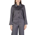 Gray polyester blazer by Jacqueline De Yong, tailored fit with notch lapel and front buttons, stylish and versatile for professional wear.