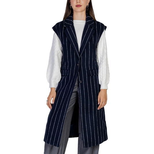 ICHI Blue Polyester Sleveless Jacket ICHI