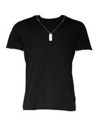 Dolce & Gabbana Black Cotton Necklace Embellished T-shirt - Eljoys Fashion 
