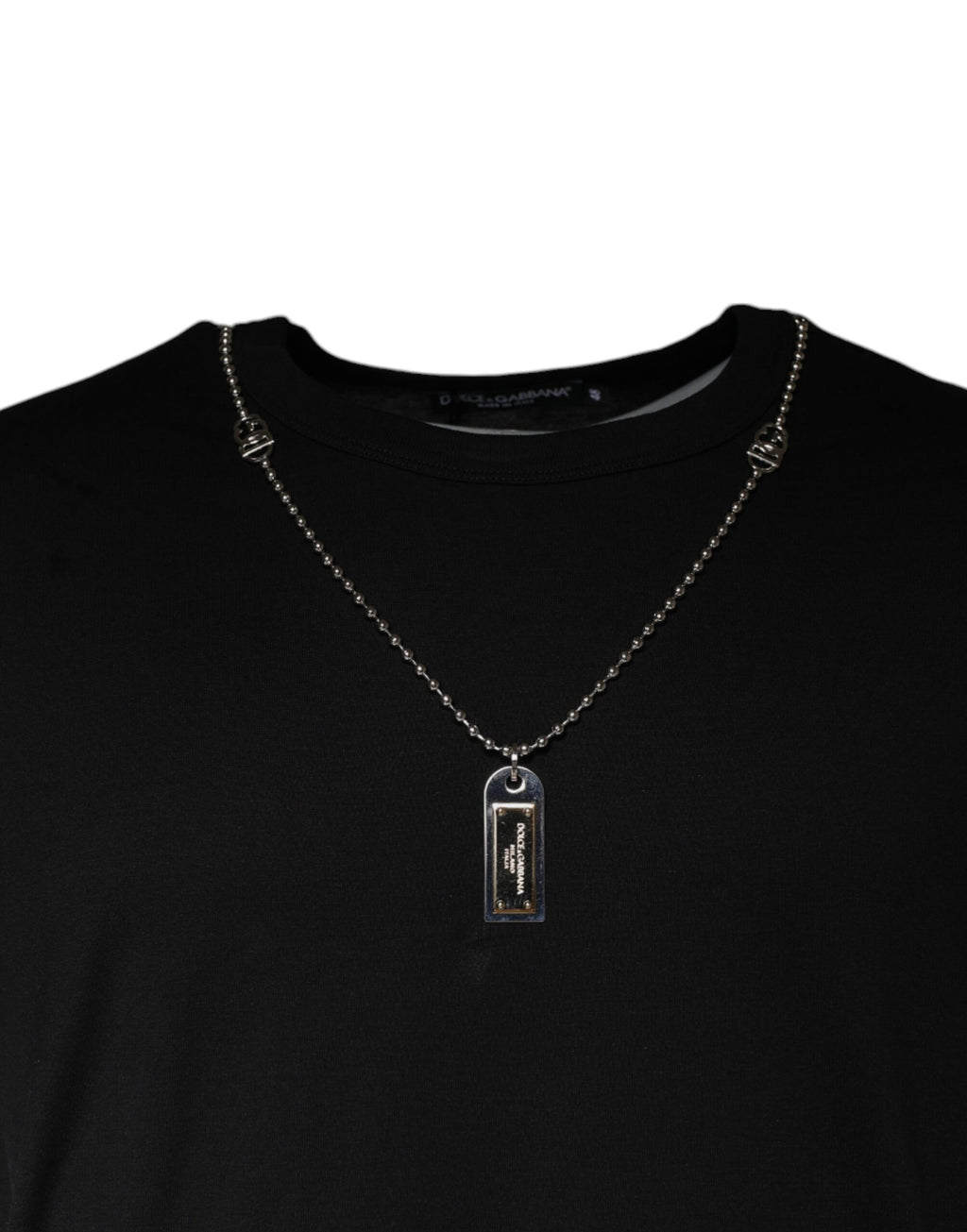 Dolce & Gabbana Black Cotton Necklace Embellished T-shirt - Eljoys Fashion 