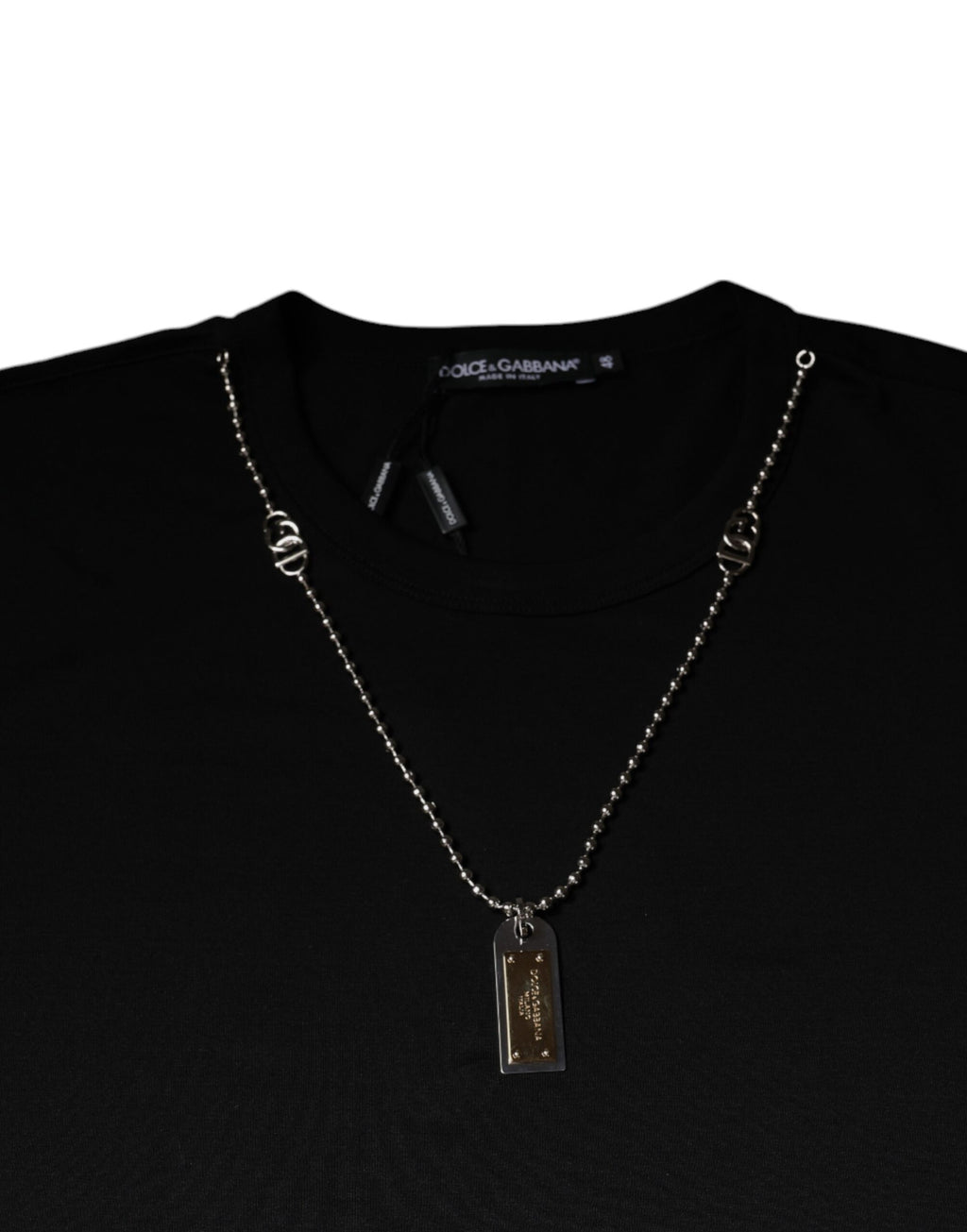 Dolce & Gabbana Black Cotton Necklace Embellished T-shirt - Eljoys Fashion 