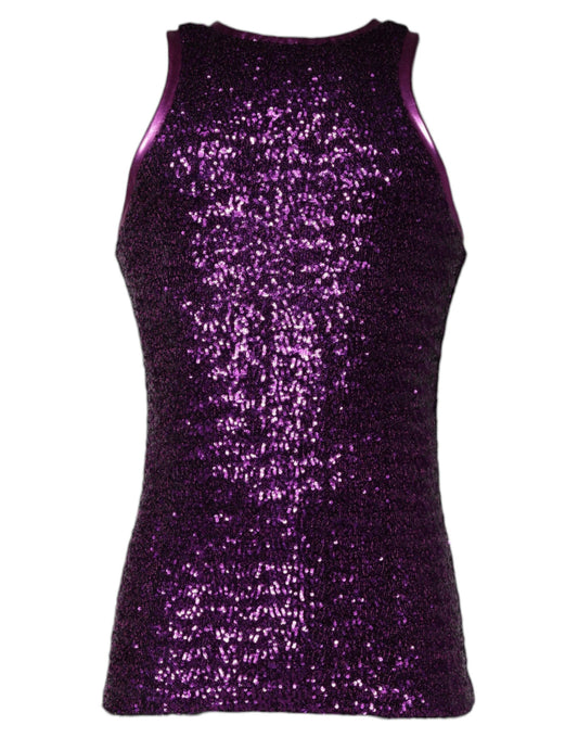 Dolce & Gabbana Purple Sequin Round Neck Sleeveless T-shirt Dolce & Gabbana