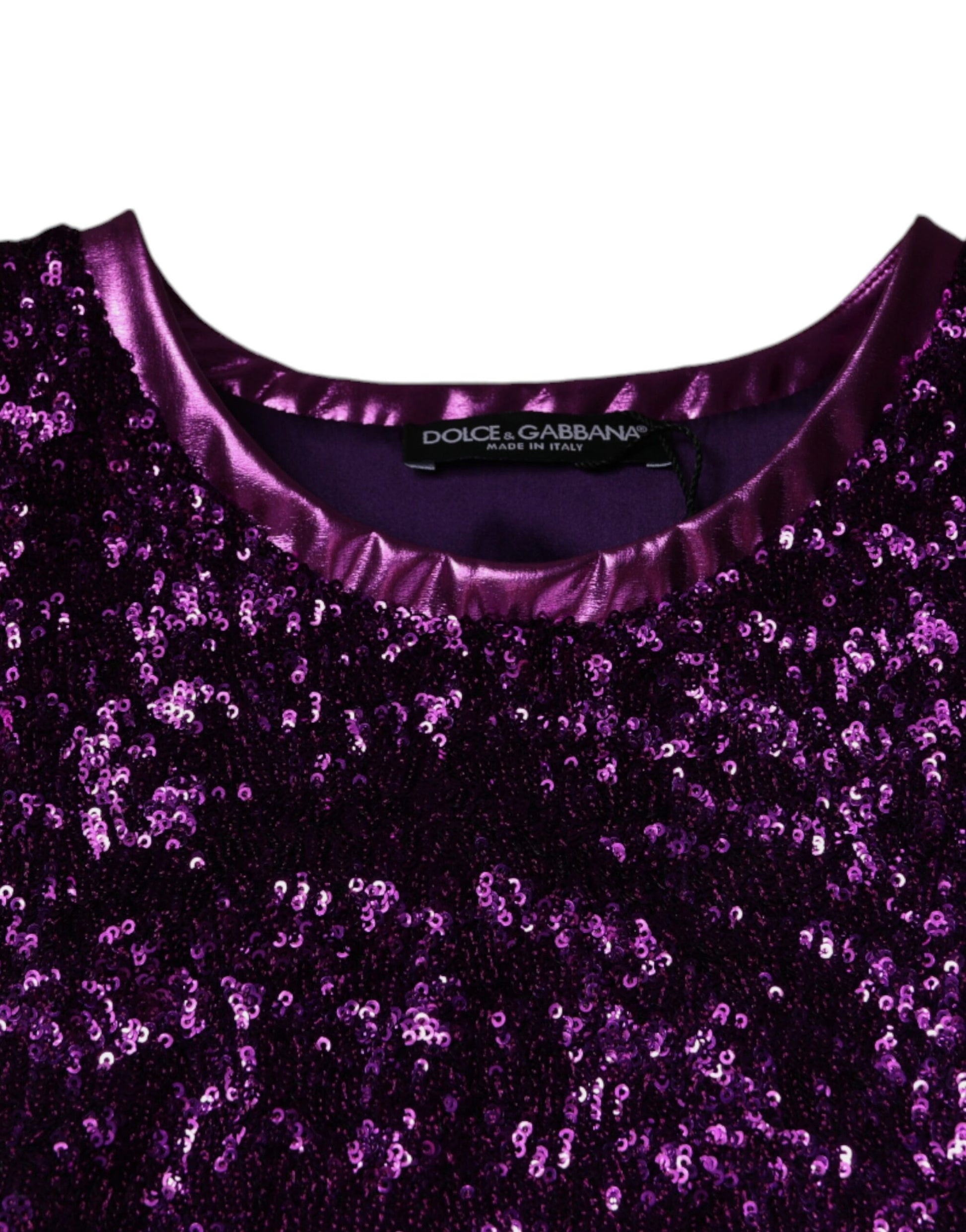 Dolce & Gabbana Purple Sequin Round Neck Sleeveless T-shirt Dolce & Gabbana