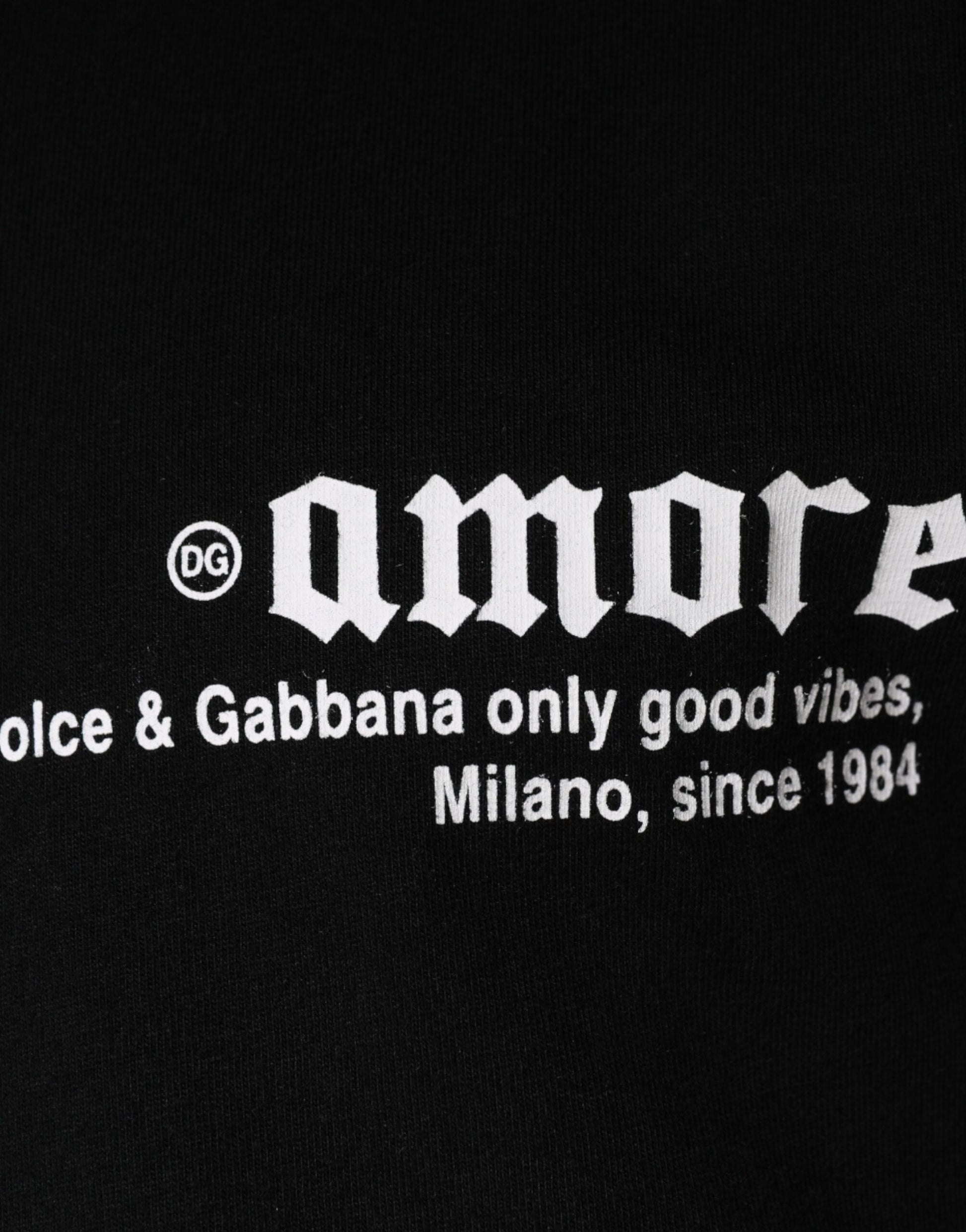 Dolce & Gabbana Black Amore Print Cotton Crew Neck T-shirt Dolce & Gabbana