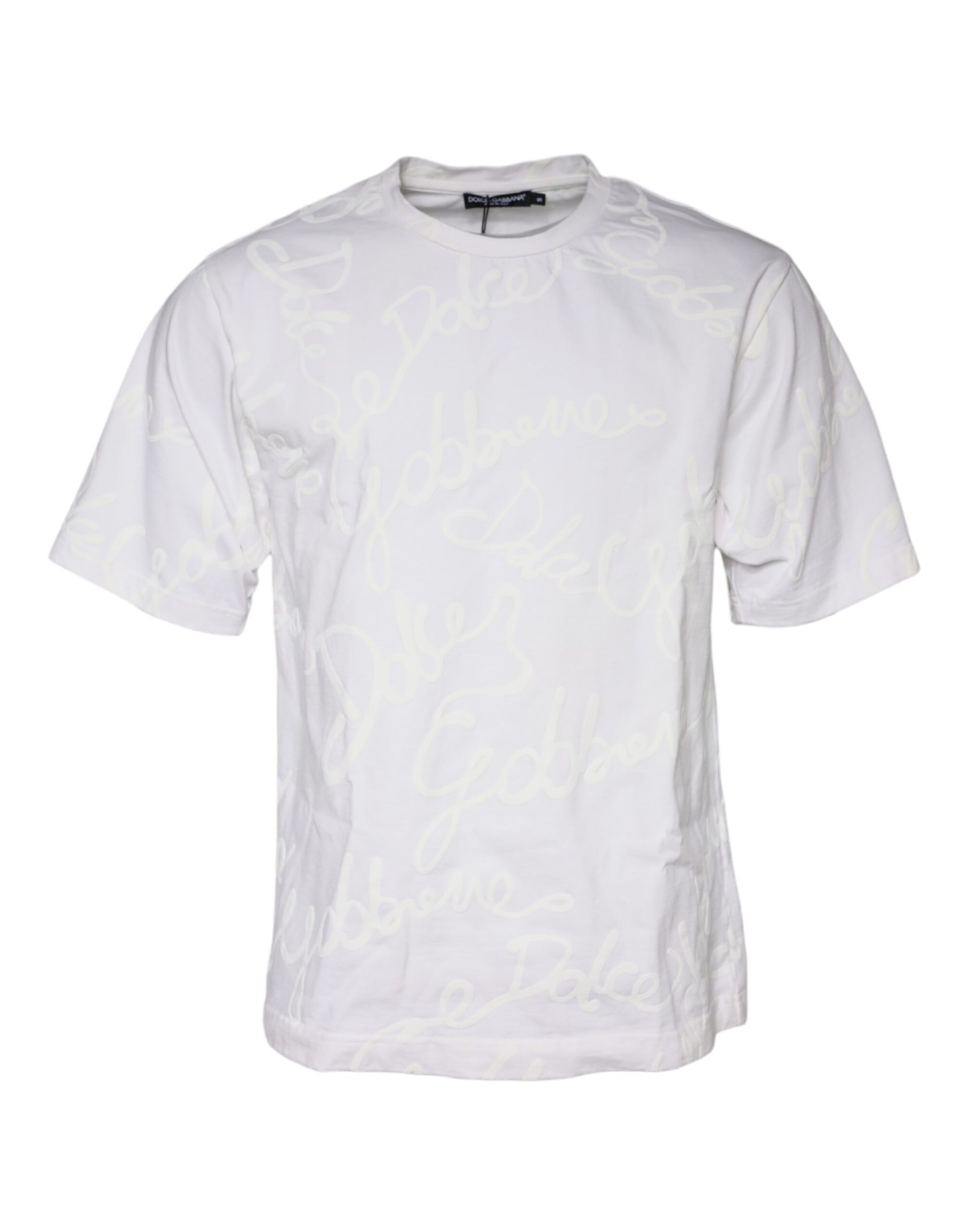 Dolce & Gabbana White Logo Print Cotton Crew Neck T-shirt Dolce & Gabbana