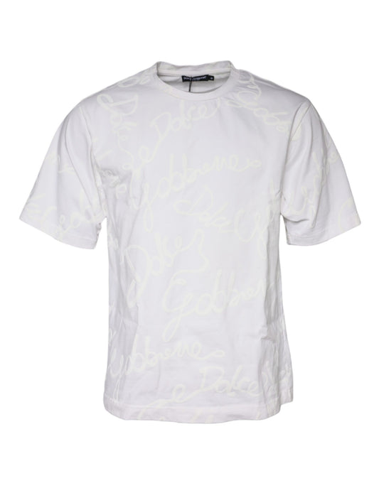 Dolce & Gabbana White Logo Print Cotton Crew Neck T-shirt Dolce & Gabbana