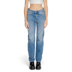 Replay blue cotton mom jeans with a high-waisted fit, classic five-pocket design, and relaxed straight-leg style.