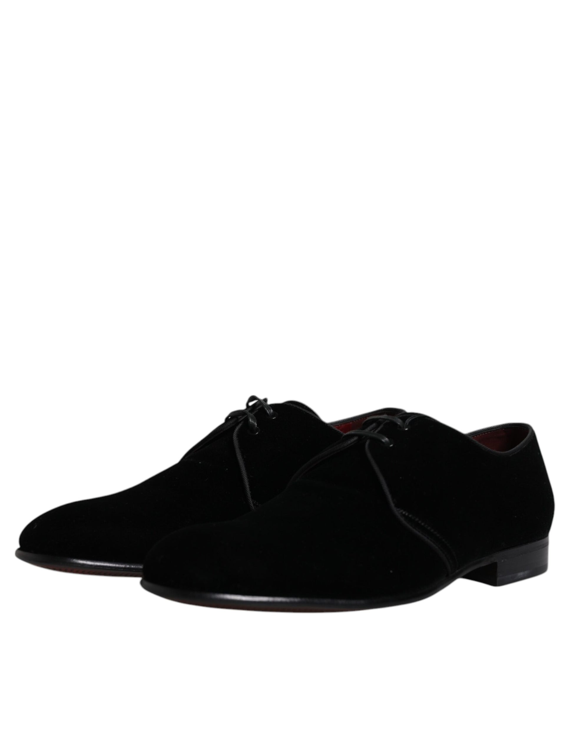 Dolce & Gabbana Black Velvet Leather Lace Up Derby Shoes Dolce & Gabbana