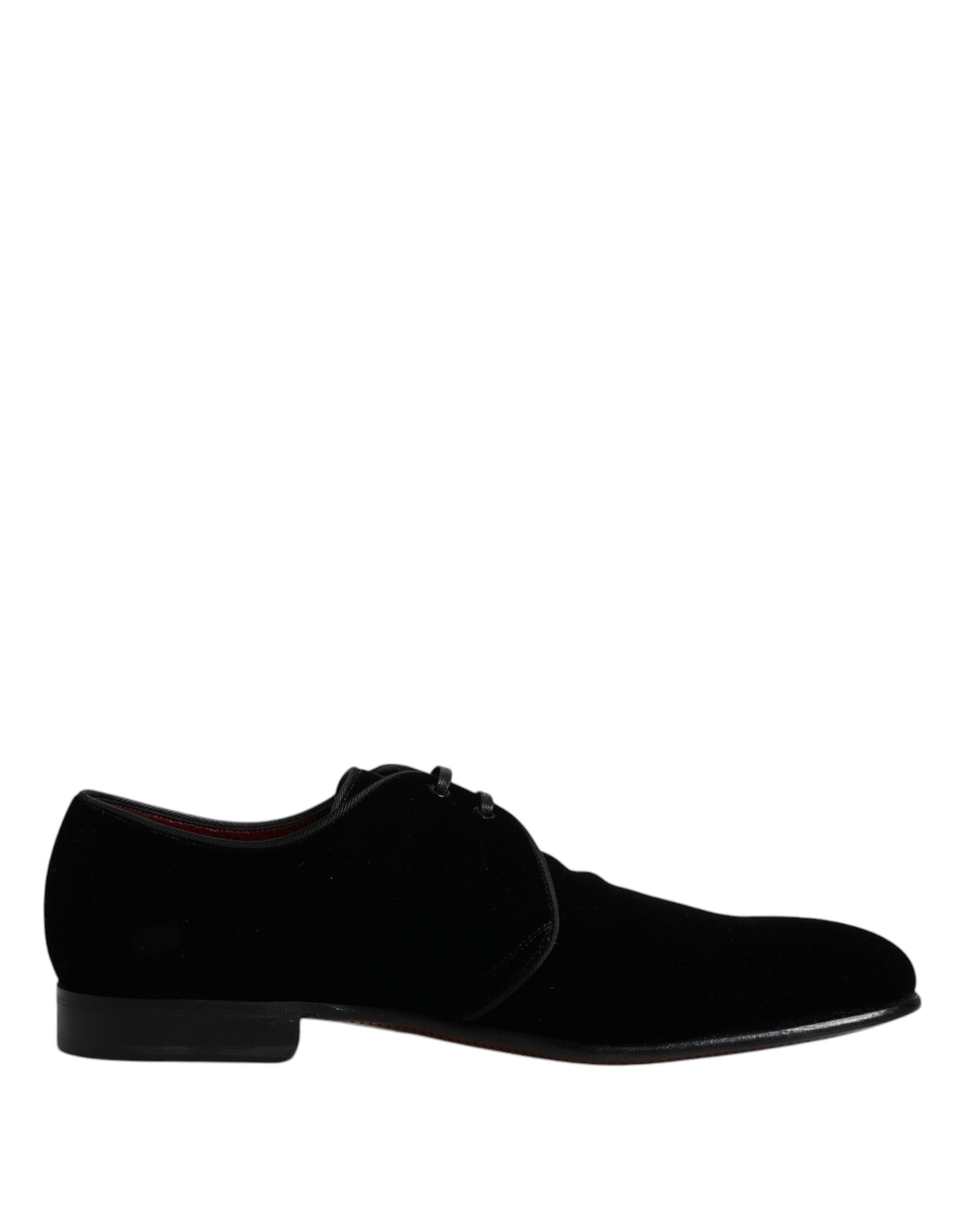 Dolce & Gabbana Black Velvet Leather Lace Up Derby Shoes Dolce & Gabbana