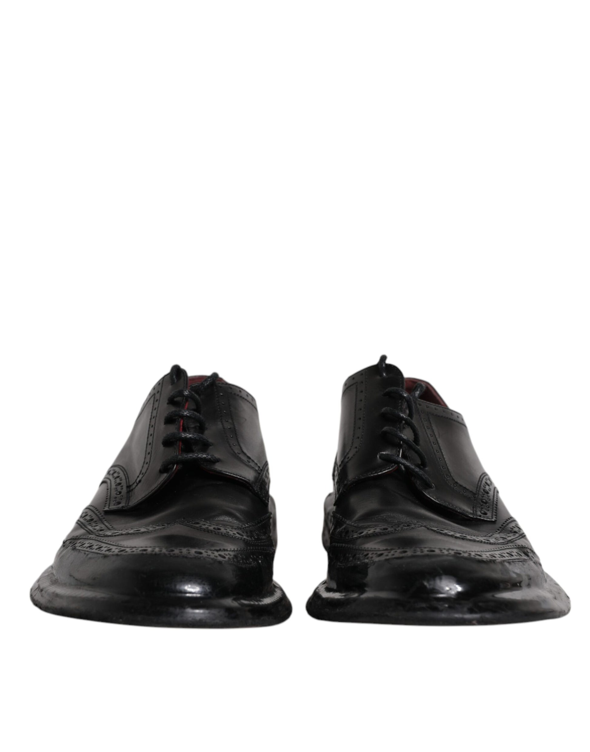 Dolce & Gabbana Black Leather Derby Wingtip Formal Shoes Dolce & Gabbana