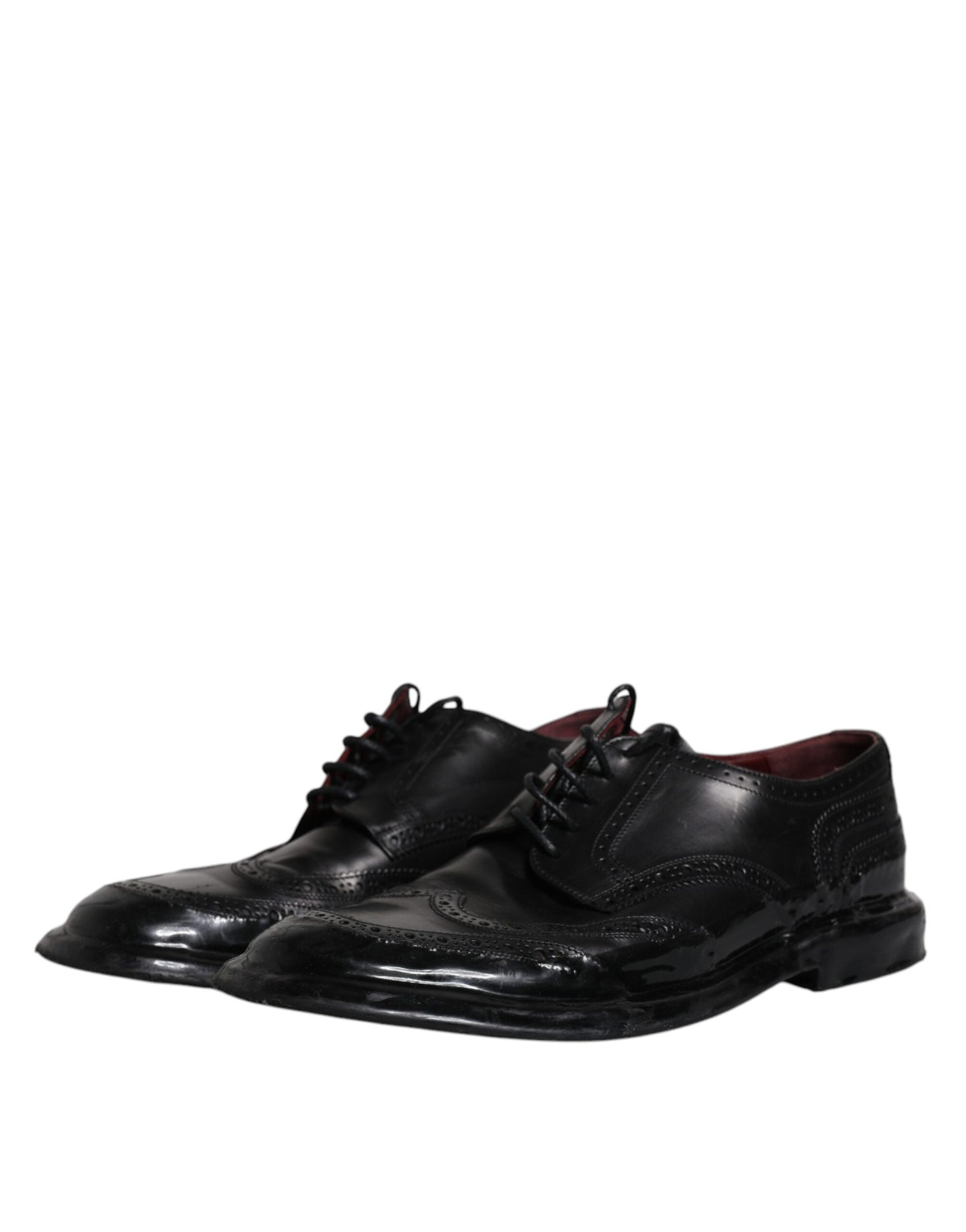 Dolce & Gabbana Black Leather Derby Wingtip Formal Shoes Dolce & Gabbana