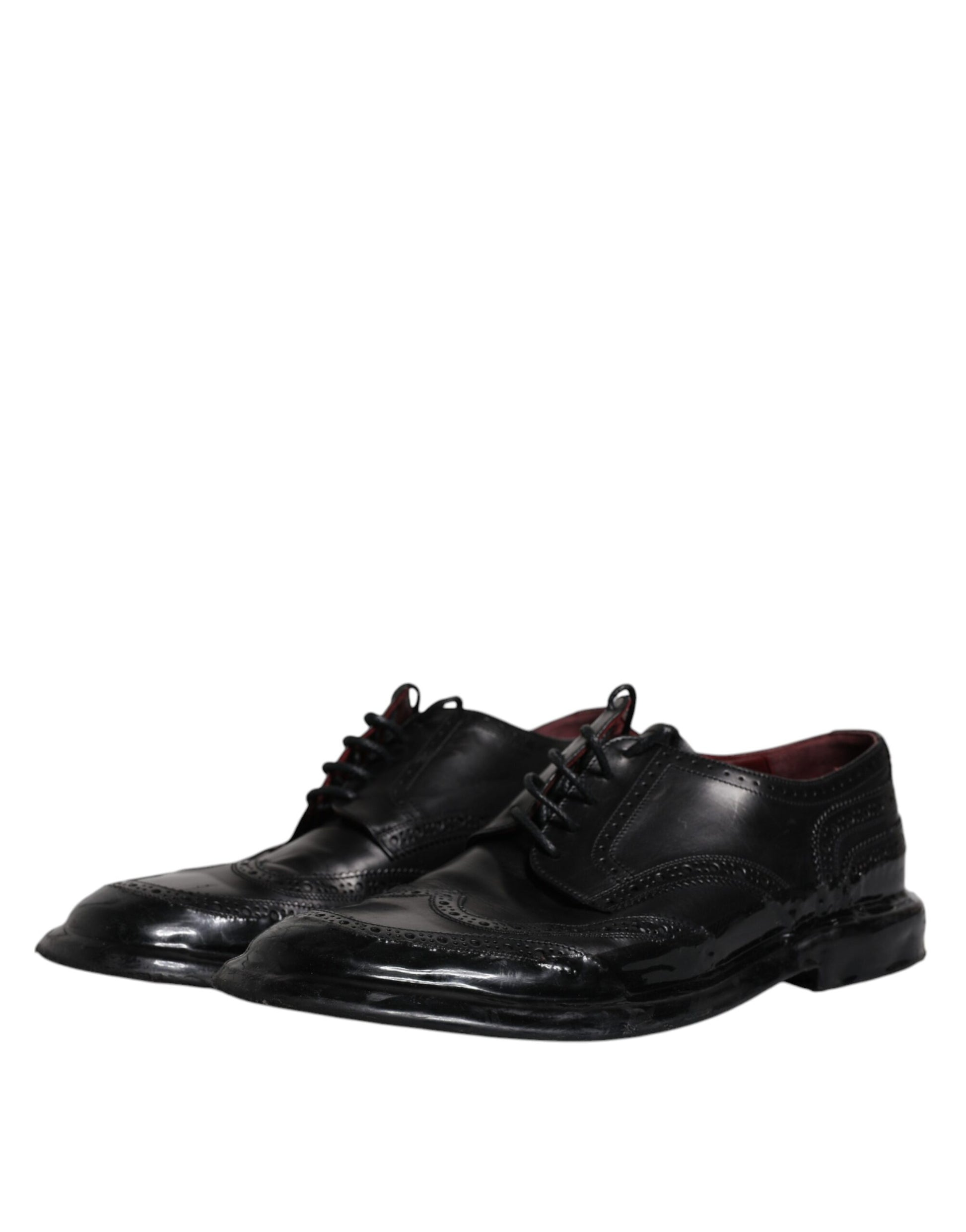 Dolce & Gabbana Black Leather Derby Wingtip Formal Shoes Dolce & Gabbana