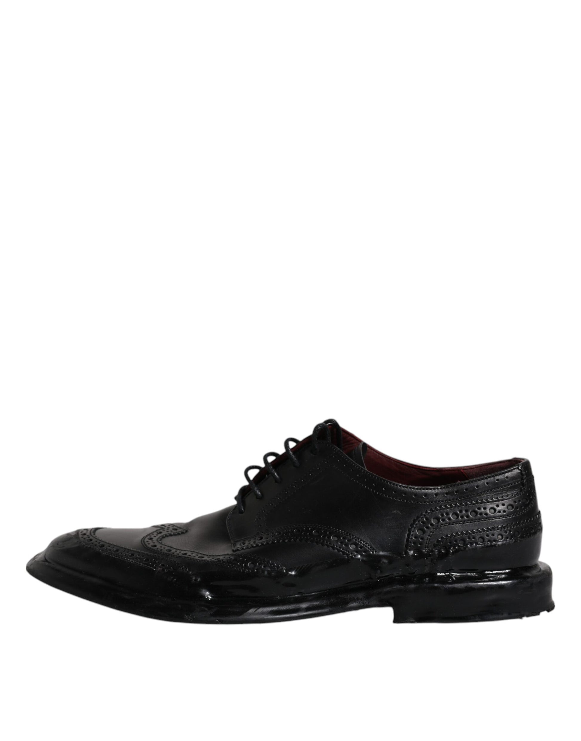 Dolce & Gabbana Black Leather Derby Wingtip Formal Shoes Dolce & Gabbana