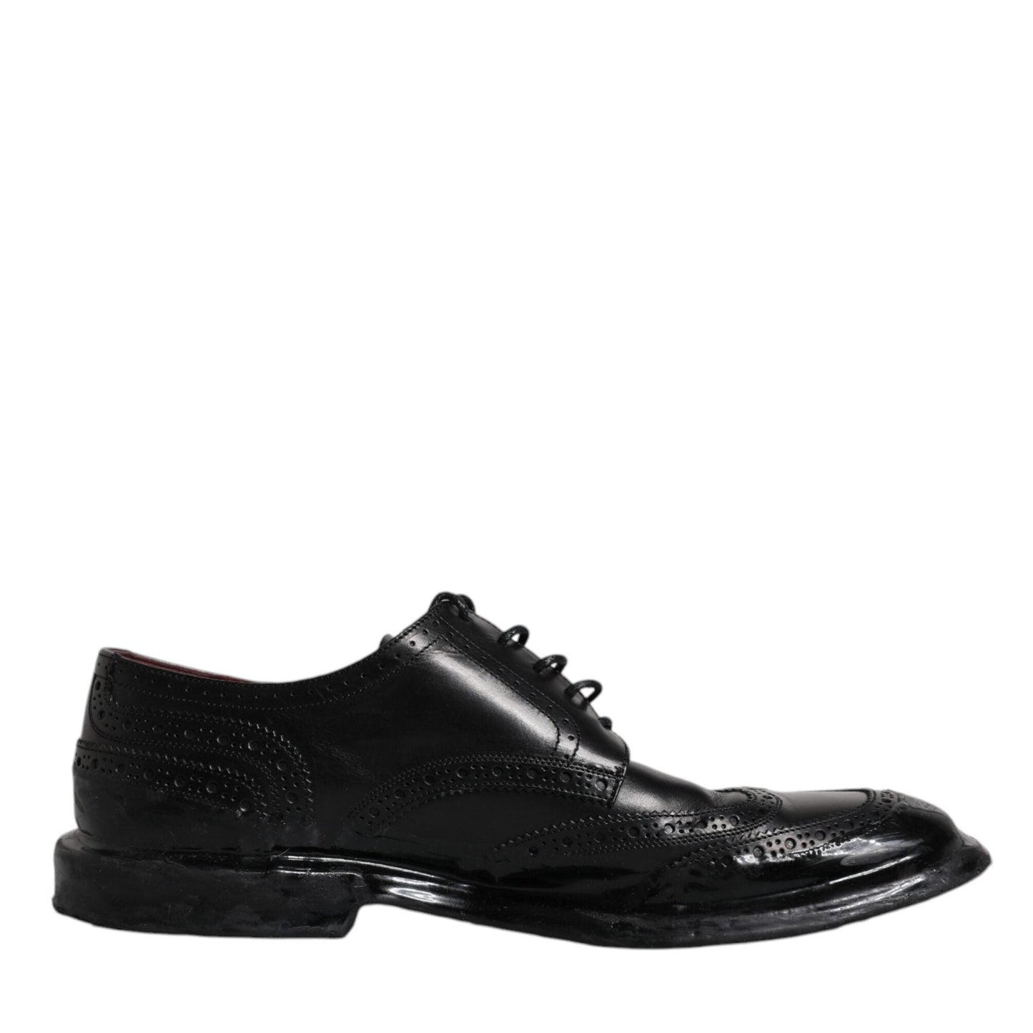 Dolce & Gabbana Black Leather Derby Wingtip Formal Shoes