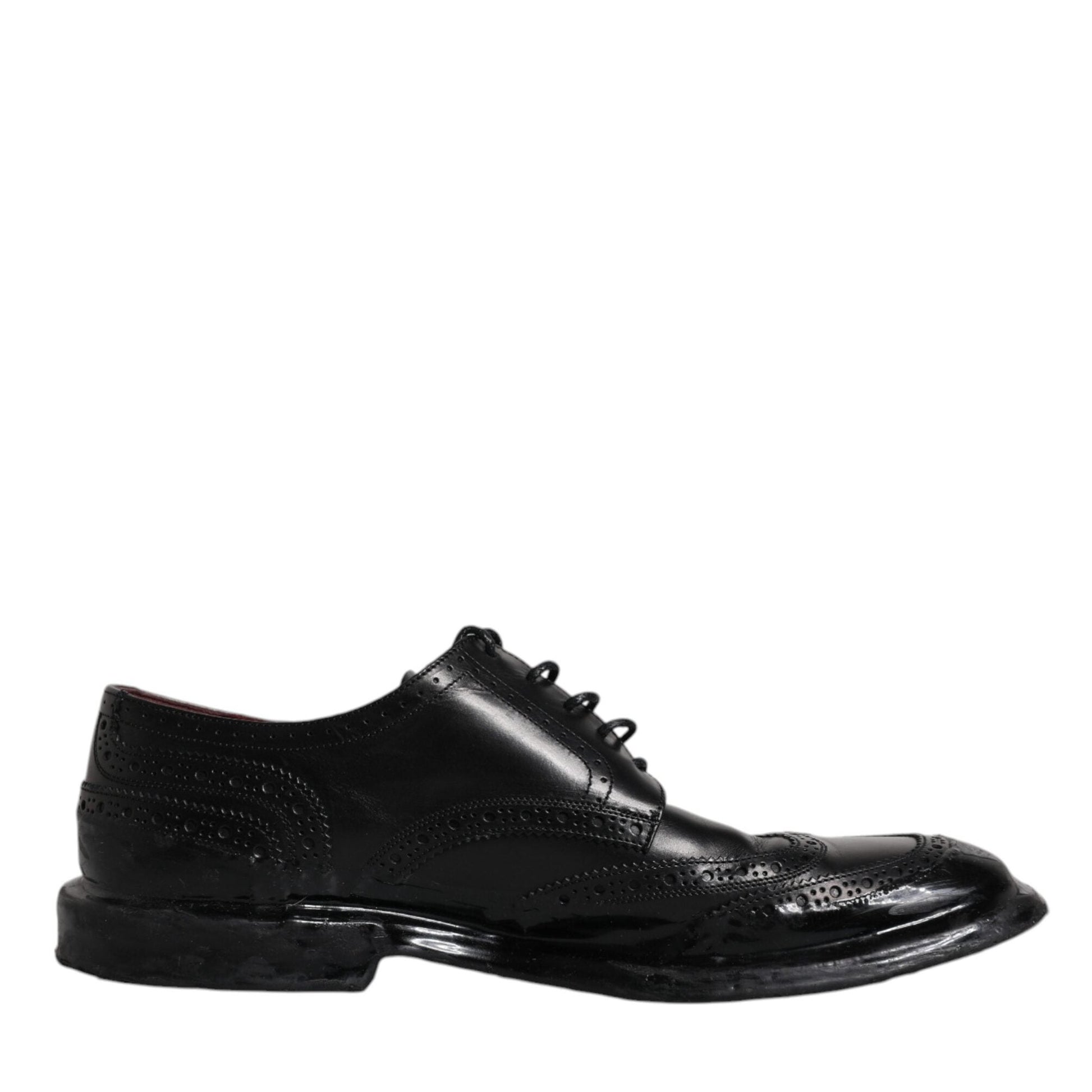 Dolce & Gabbana Black Leather Derby Wingtip Formal Shoes