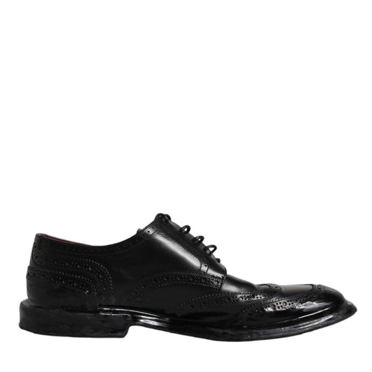 Dolce & Gabbana Black Leather Derby Wingtip Formal Shoes