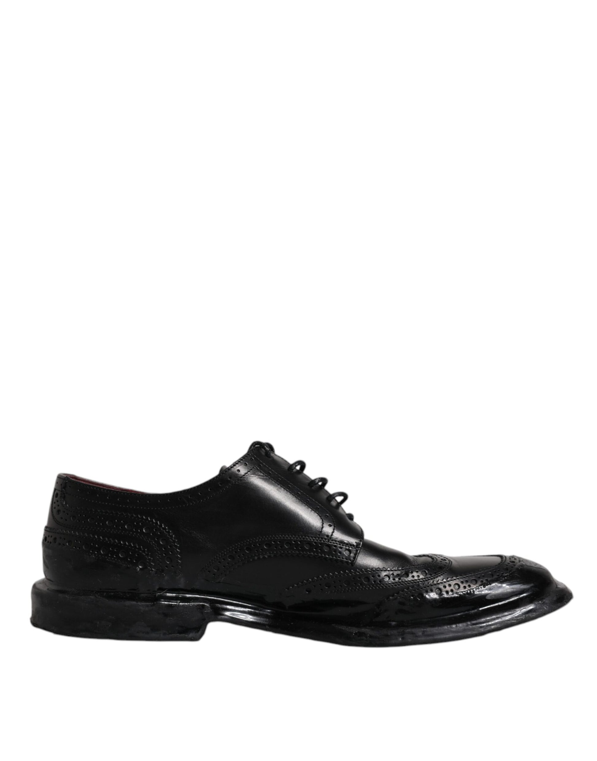 Dolce & Gabbana Black Leather Derby Wingtip Formal Shoes Dolce & Gabbana