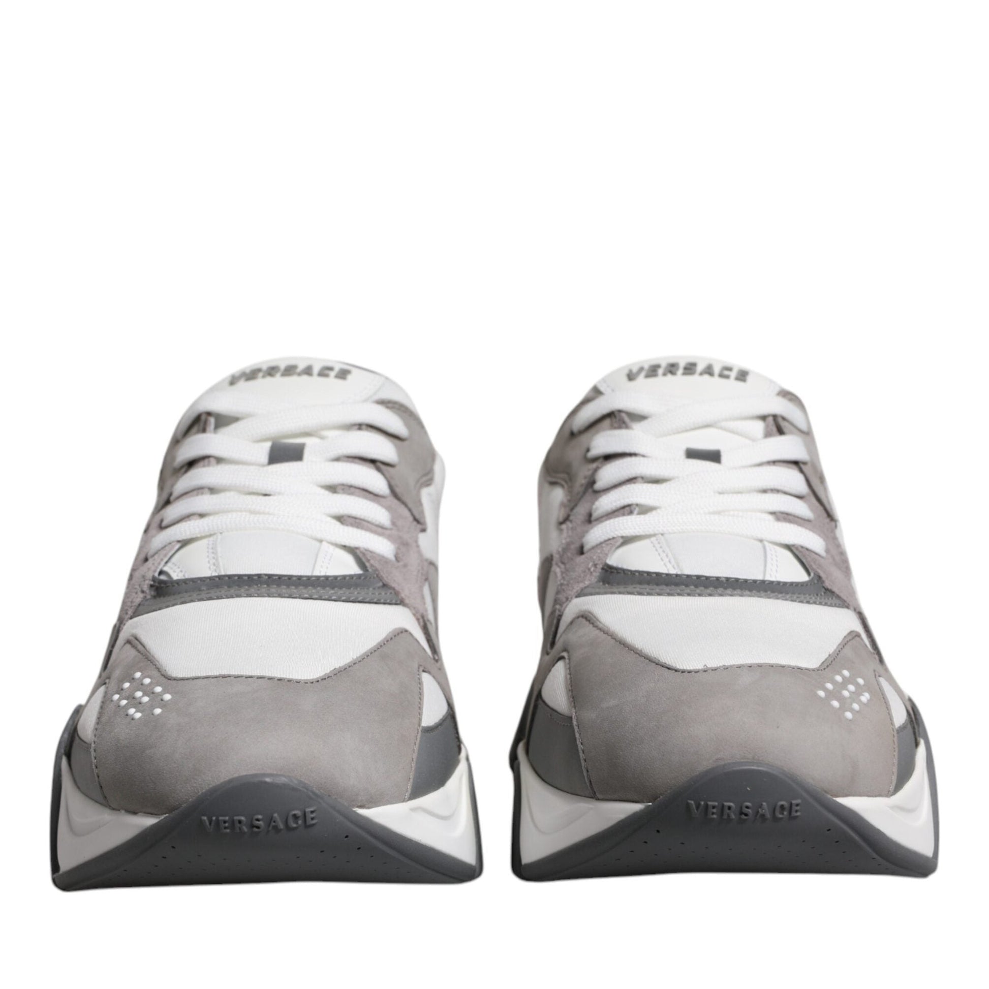 Versace Grey Leather Neoprene Chunky Low Top Squalo Sneakers Shoes Versace