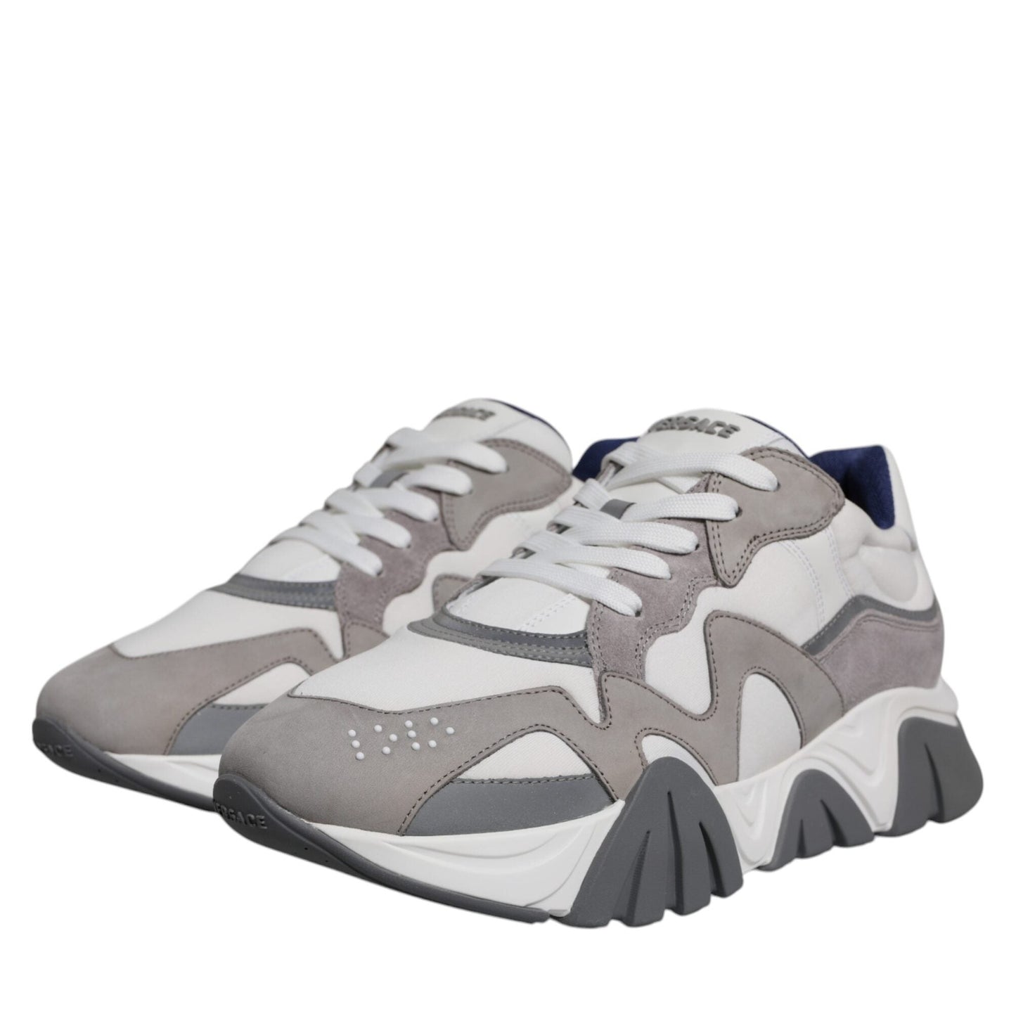 Versace Grey Leather Neoprene Chunky Low Top Squalo Sneakers Shoes Versace