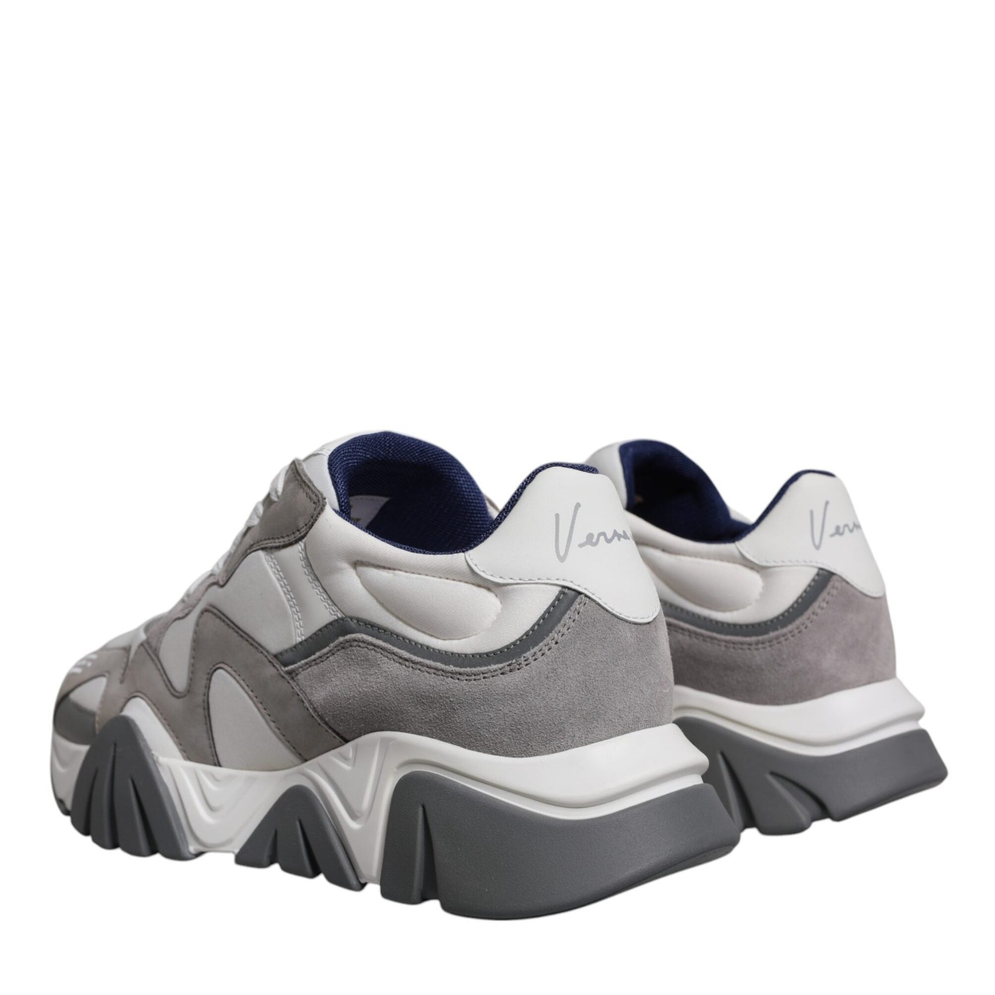 Versace Grey Leather Neoprene Chunky Low Top Squalo Sneakers Shoes Versace