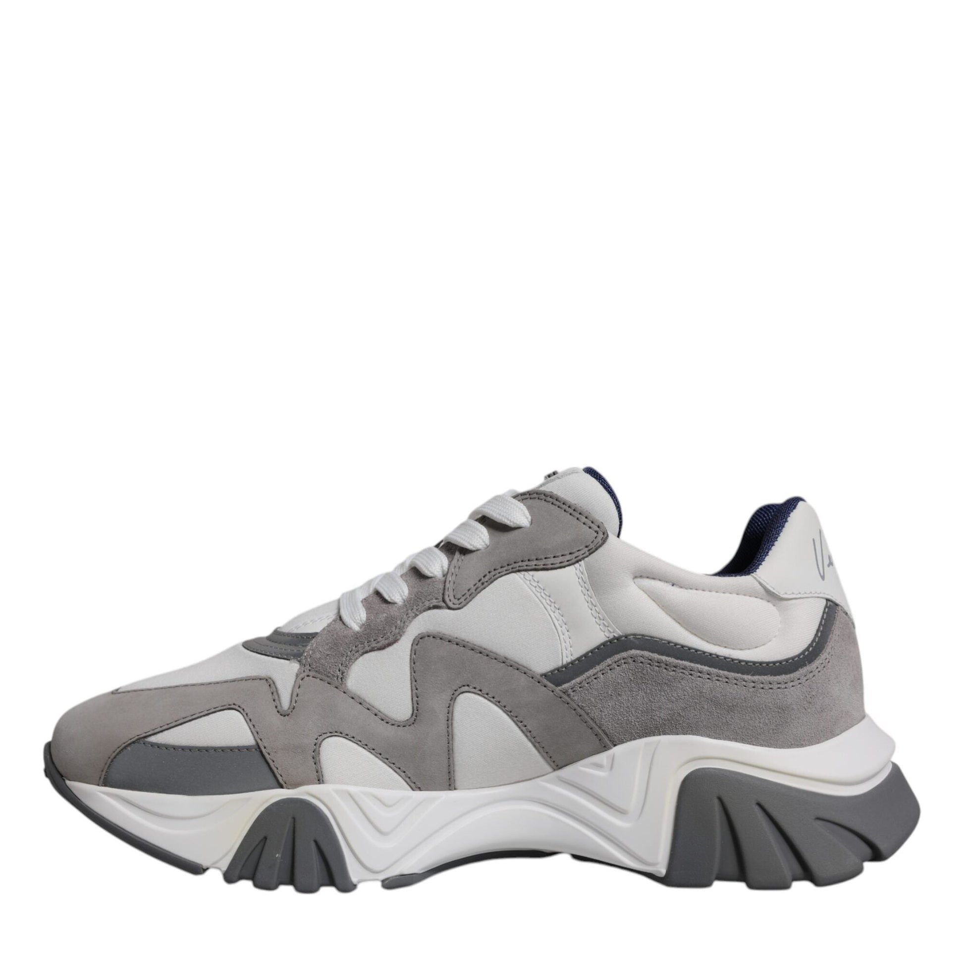 Versace Grey Leather Neoprene Chunky Low Top Squalo Sneakers Shoes Versace