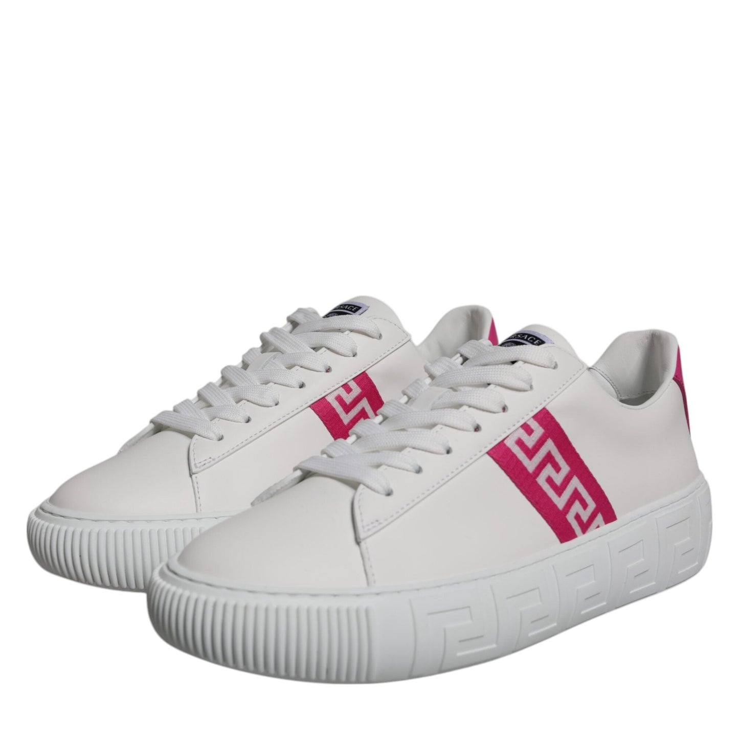 Versace White Pink Greca Print Platform Low Top Sneakers Shoes Versace
