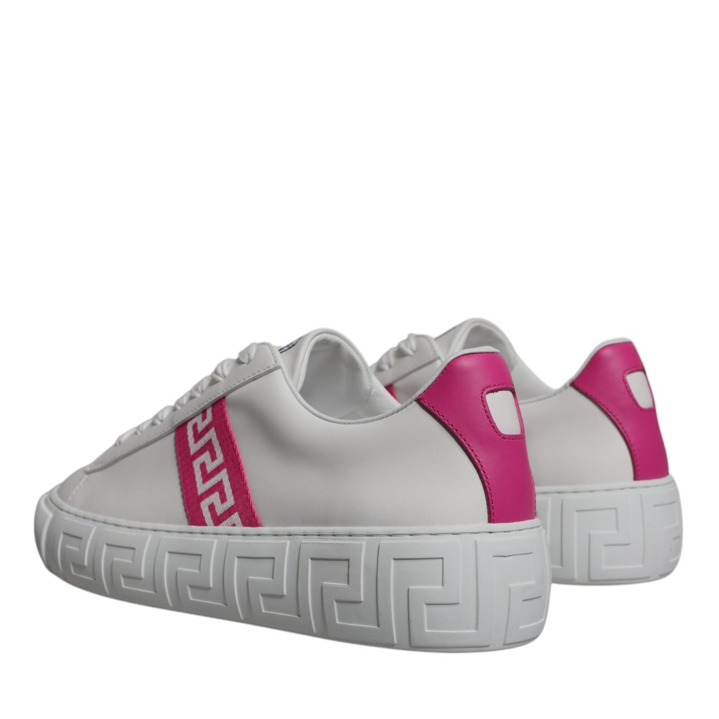 Versace White Pink Greca Print Platform Low Top Sneakers Shoes Versace