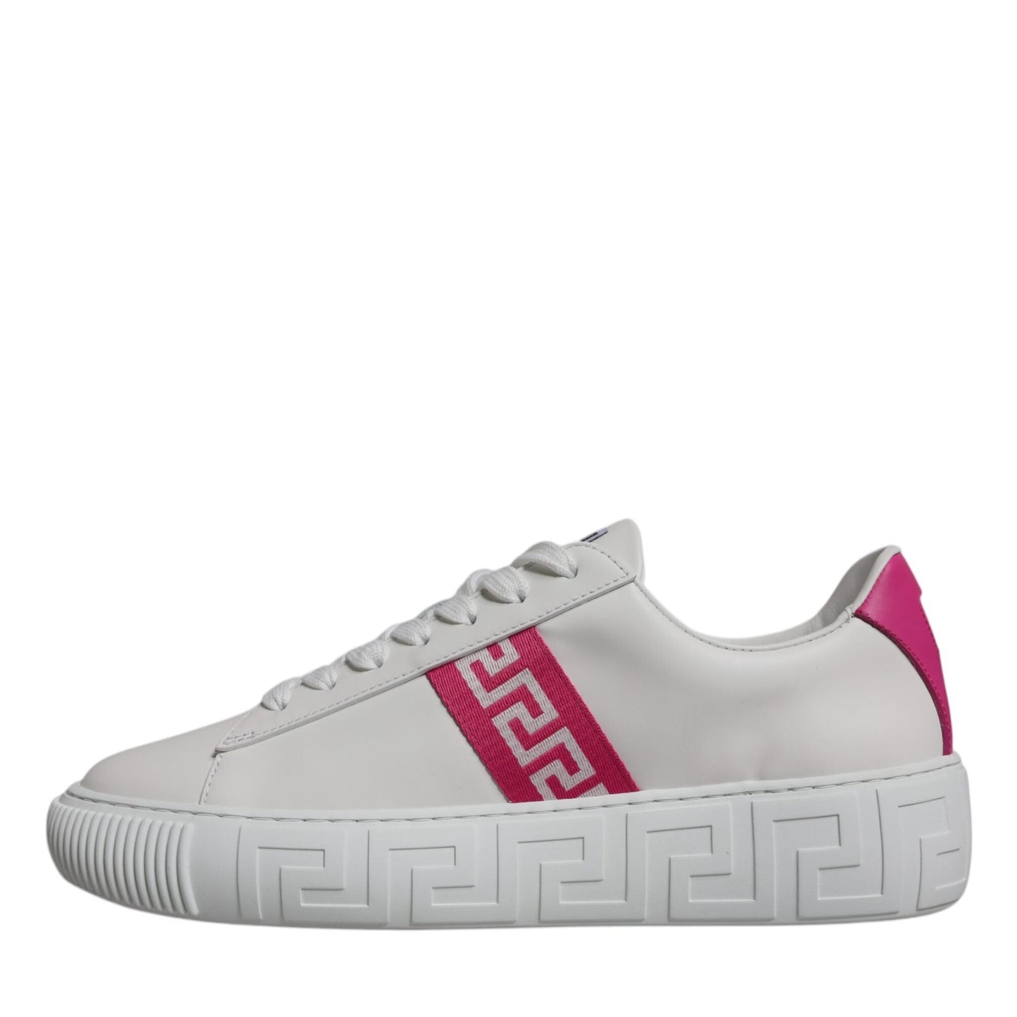 Versace White Pink Greca Print Platform Low Top Sneakers Shoes Versace