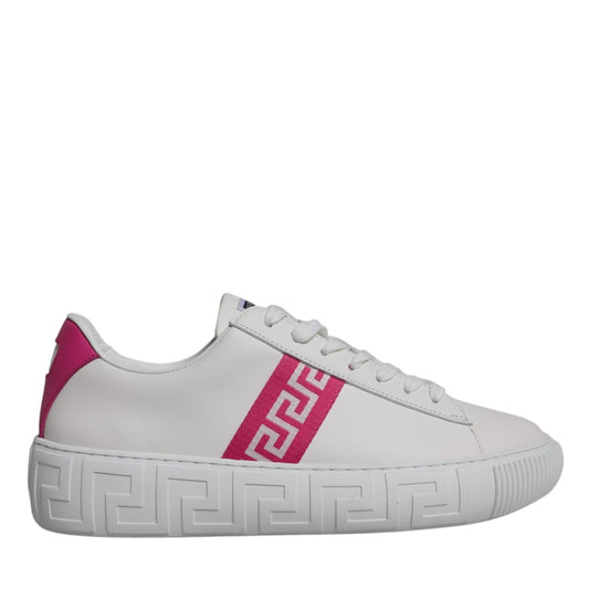Versace White Pink Greca Print Platform Low Top Sneakers Shoes Versace