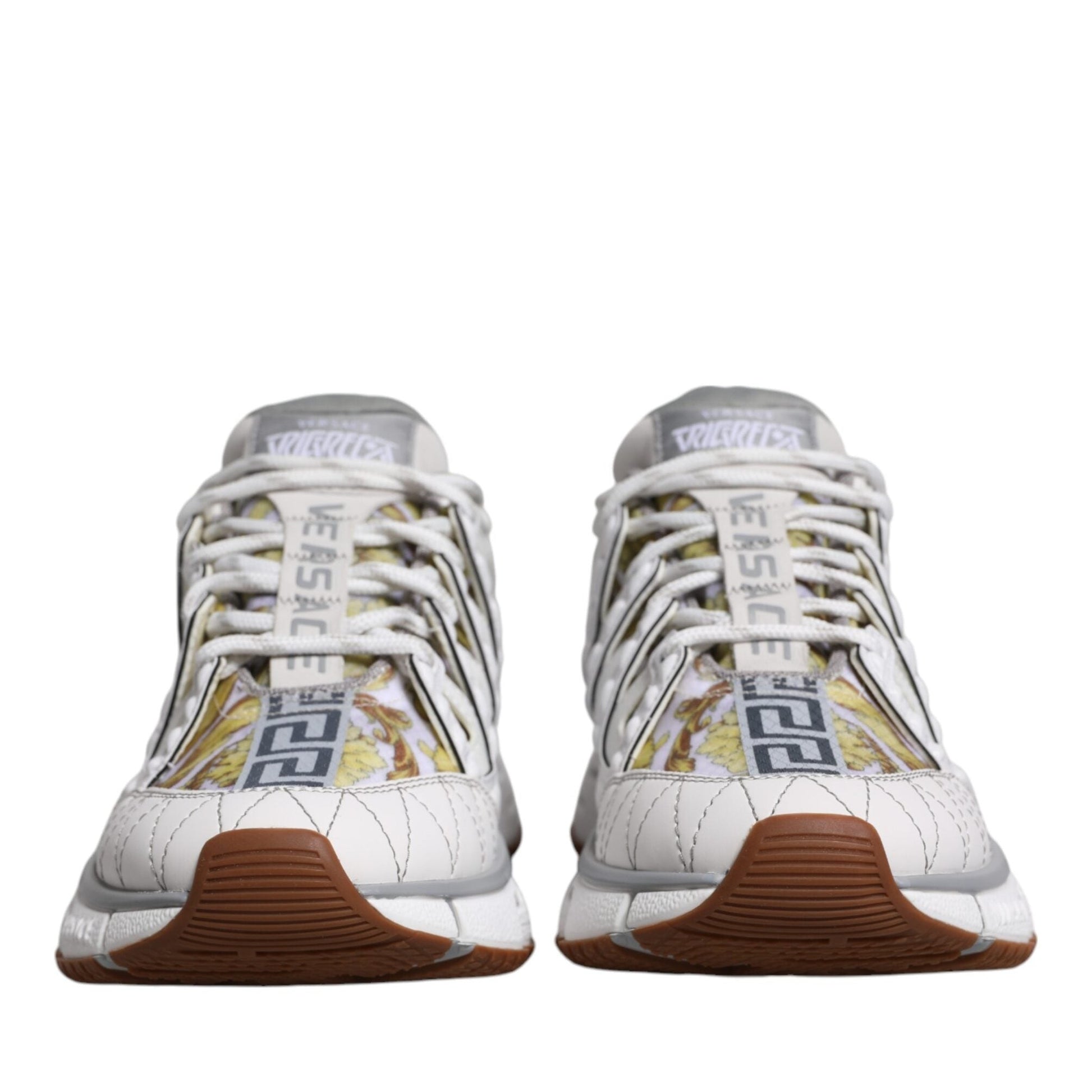 Versace White Trigreca Barocco Print Low Top Sneakers Shoes Versace
