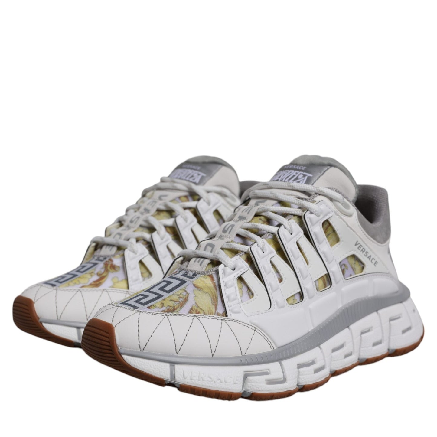 Versace White Trigreca Barocco Print Low Top Sneakers Shoes Versace