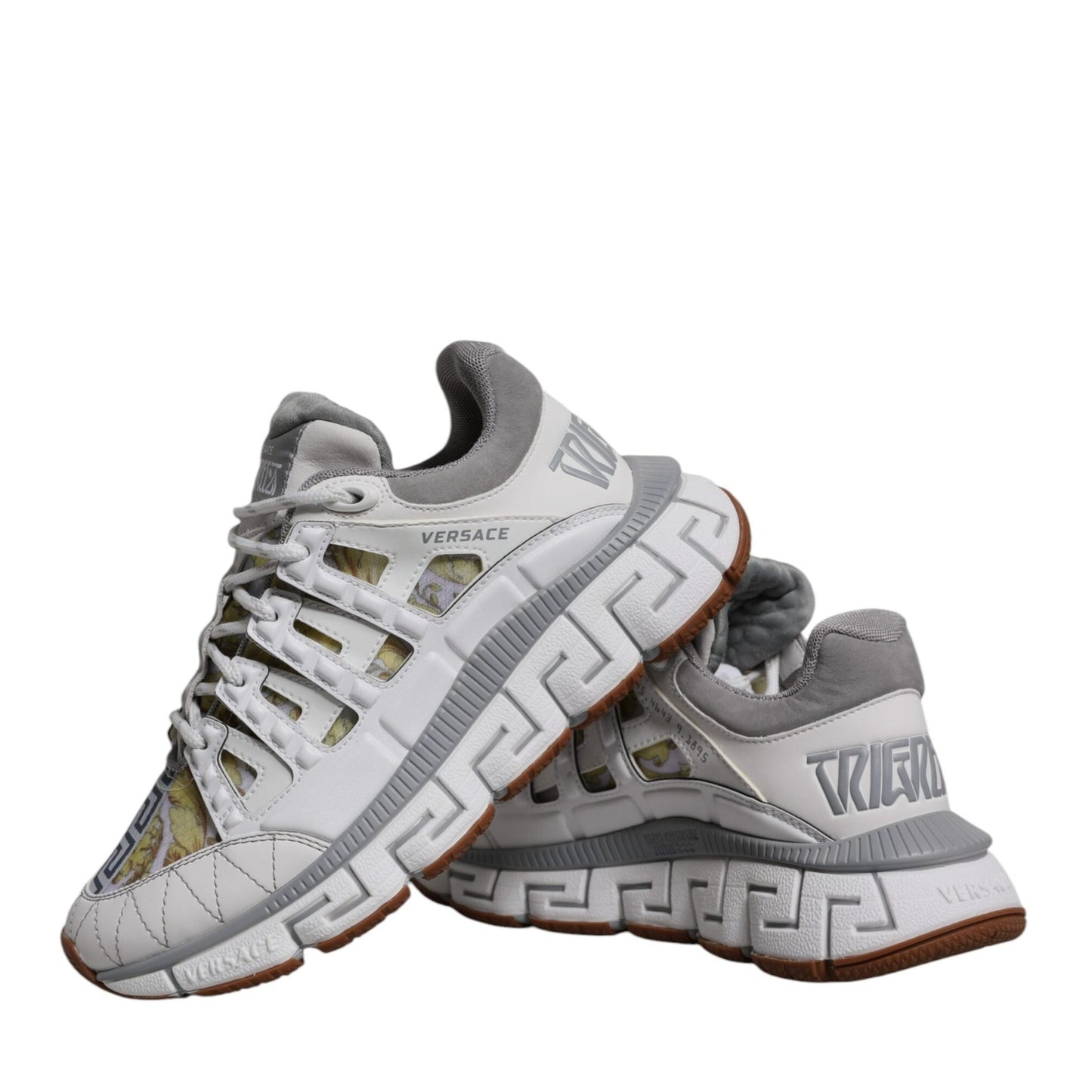 Versace White Trigreca Barocco Print Low Top Sneakers Shoes Versace