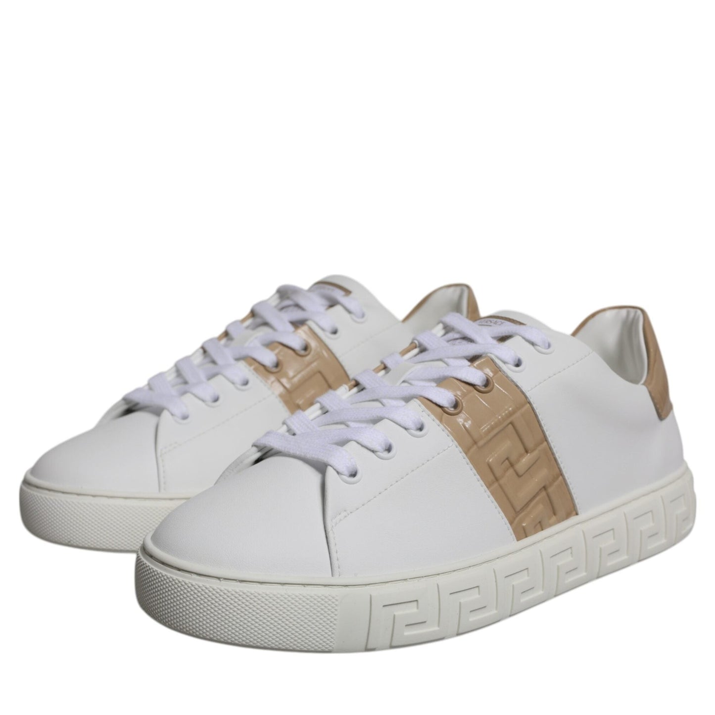 Versace White Brown Greca Print TPU Low Top Men Sneakers Shoes Versace