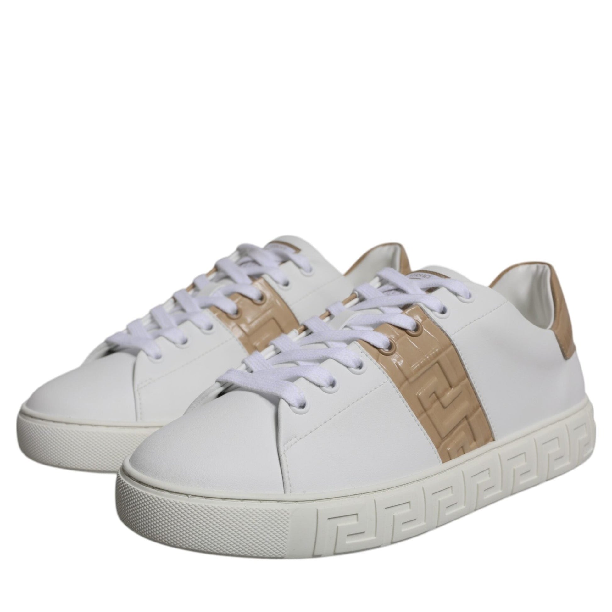 Versace White Brown Greca Print TPU Low Top Men Sneakers Shoes Versace