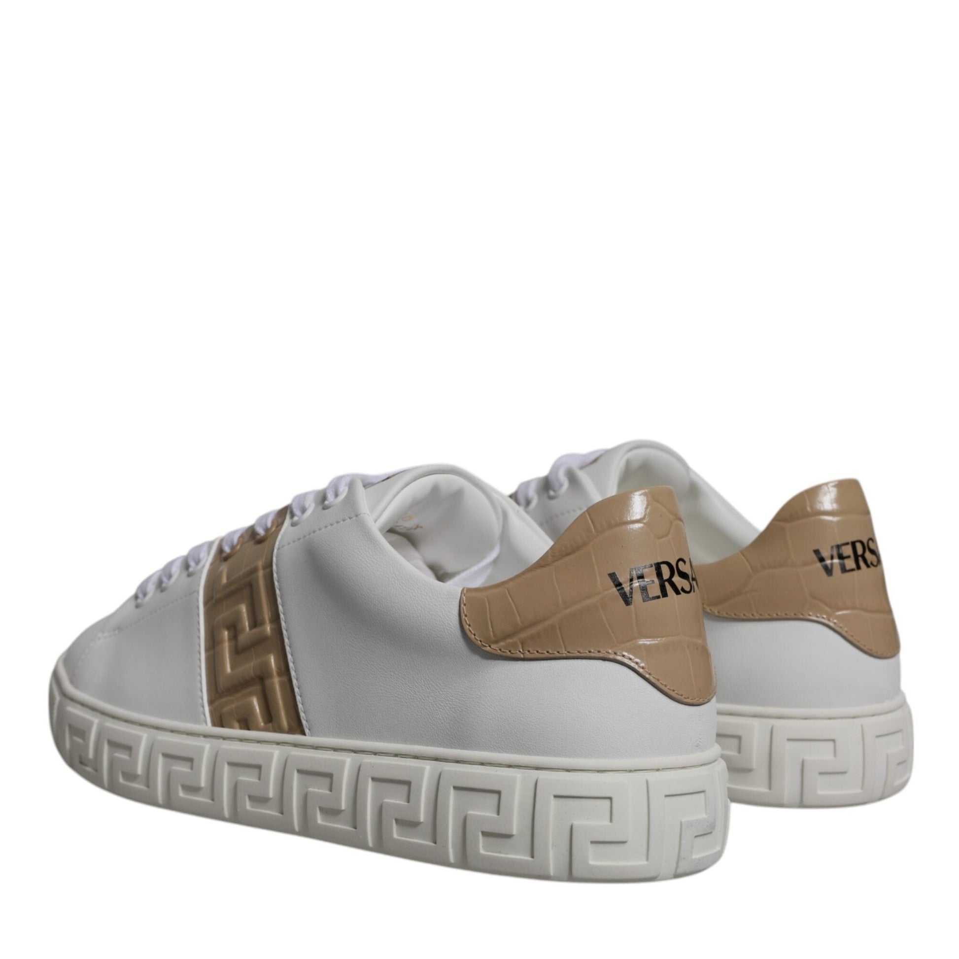 Versace White Brown Greca Print TPU Low Top Men Sneakers Shoes Versace