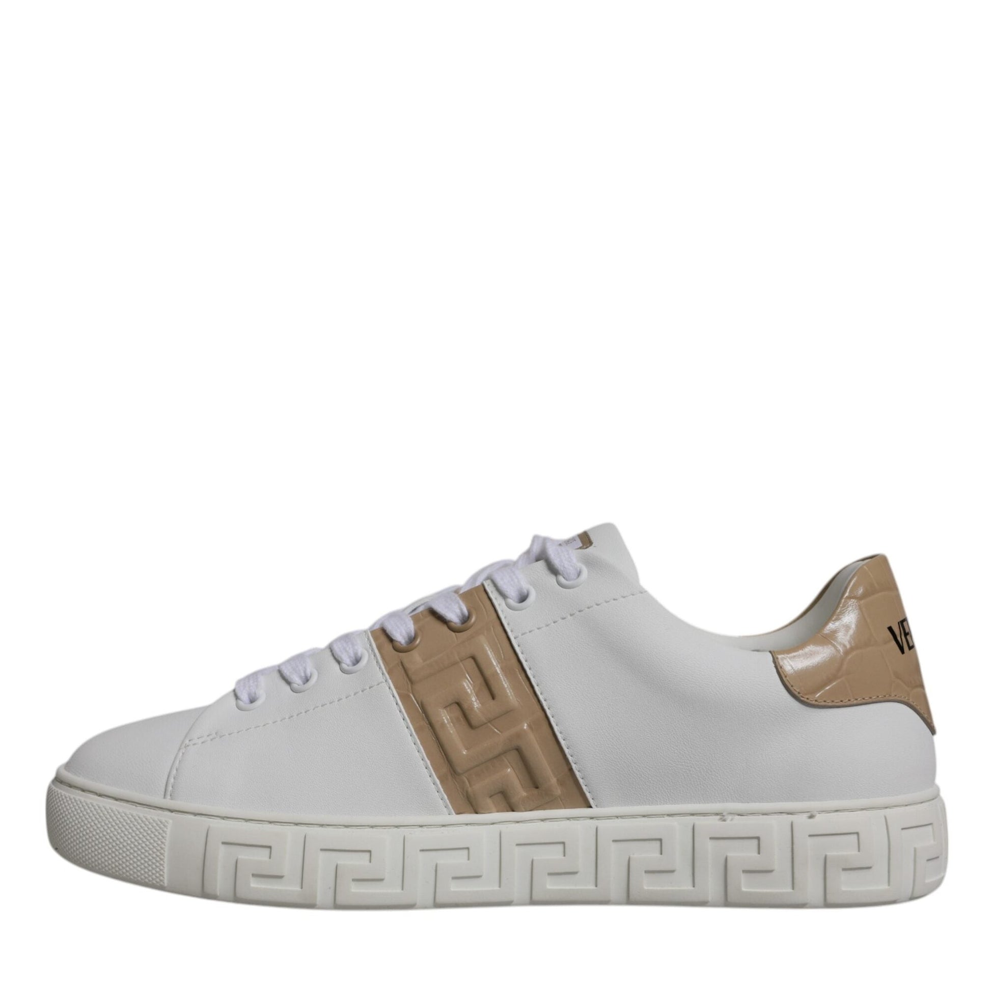 Versace White Brown Greca Print TPU Low Top Men Sneakers Shoes Versace
