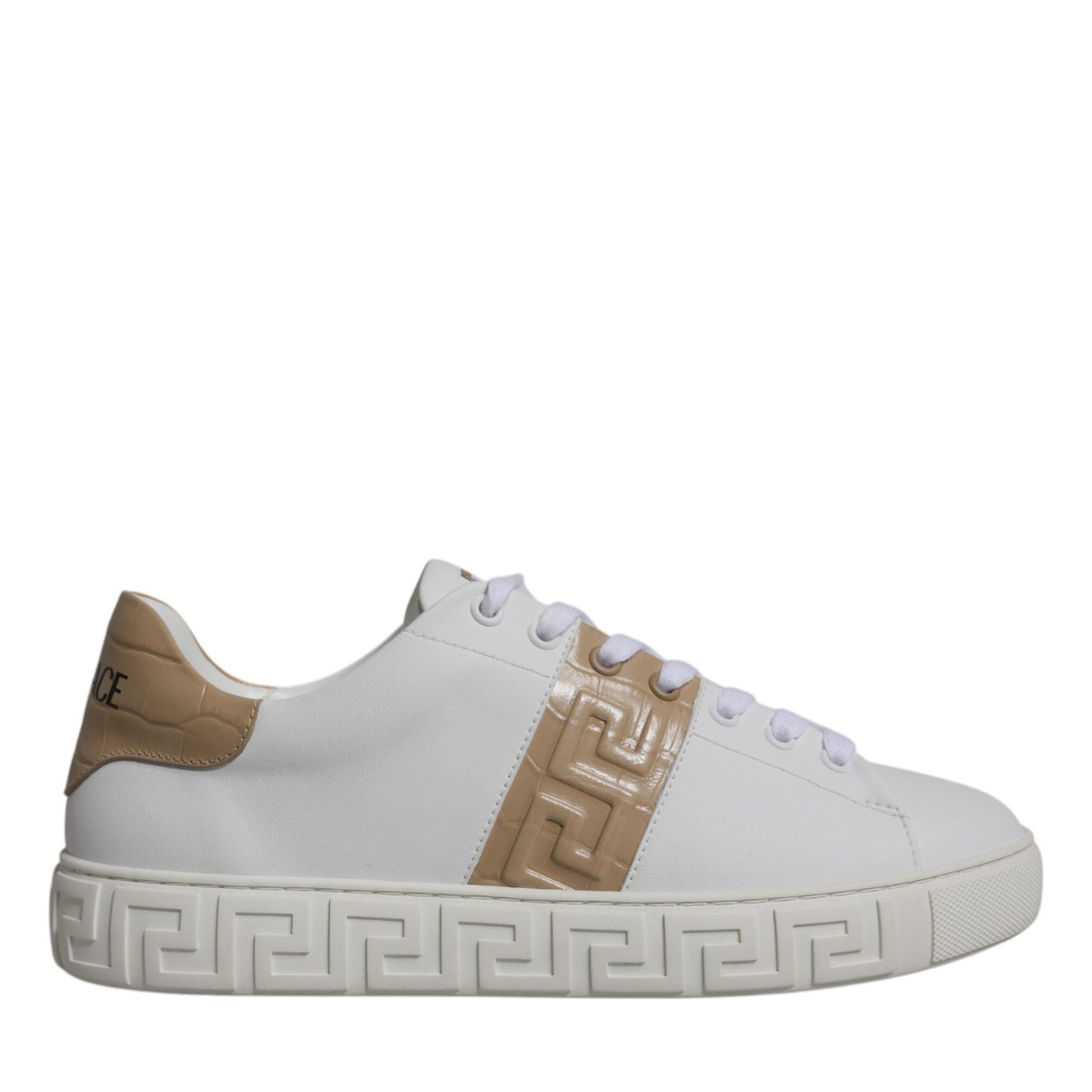 Versace White Brown Greca Print TPU Low Top Men Sneakers Shoes Versace