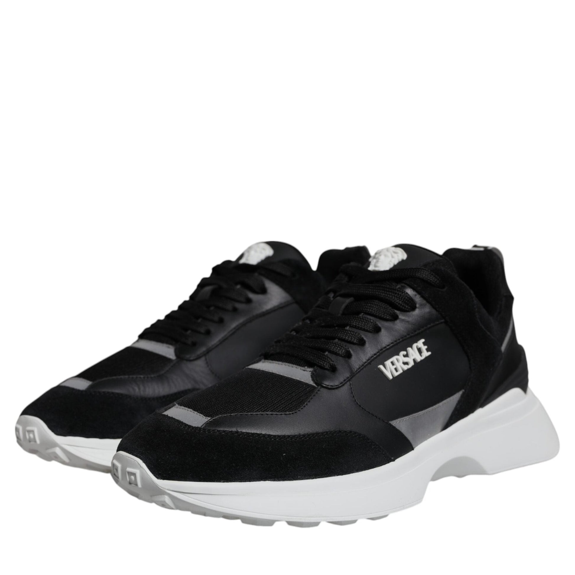 Versace Black Canvas Quad Fabric Medusa Low Top Sneaker Shoes Versace