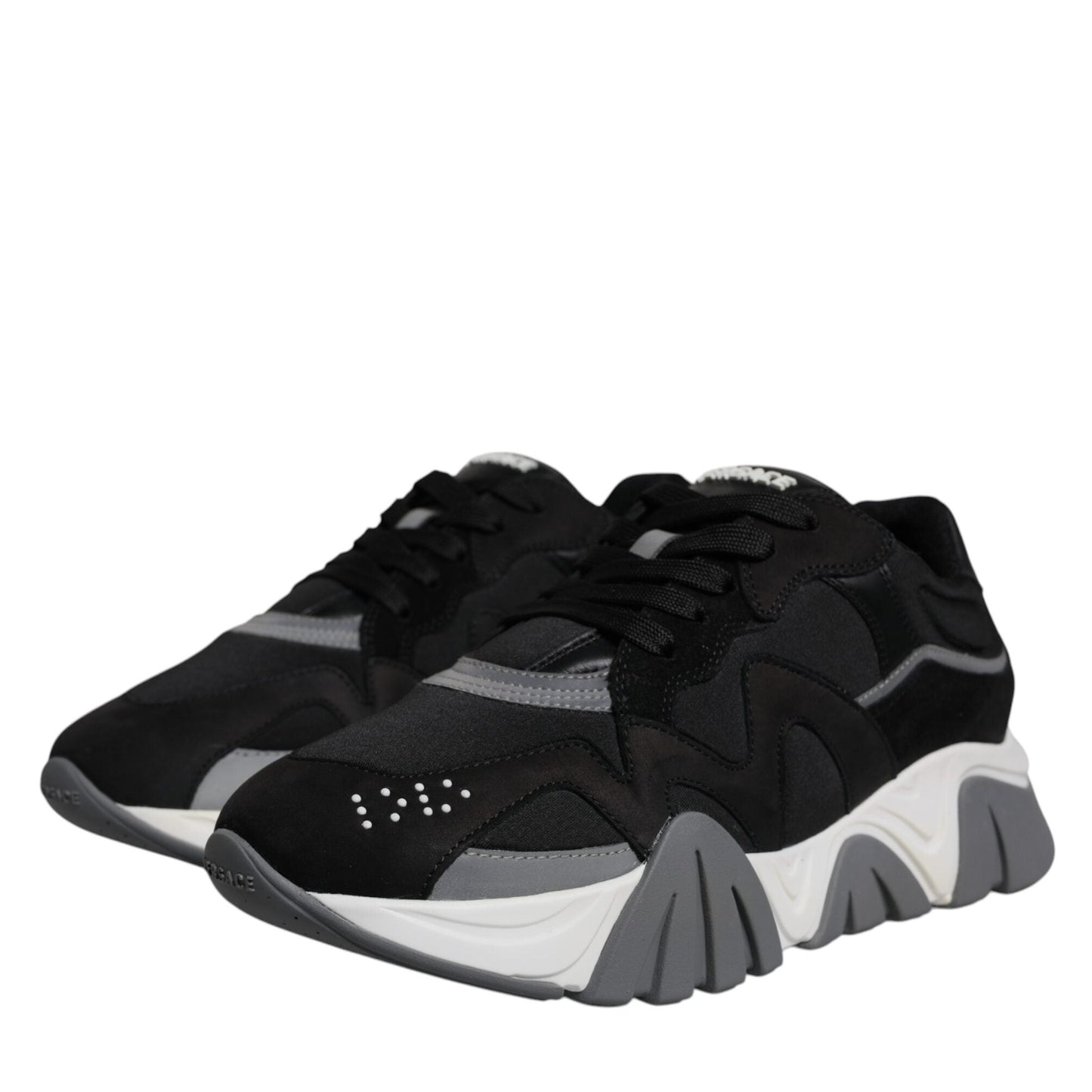 Versace Black Leather Neoprene Chunky Low Top Sneakers Squalo Shoes