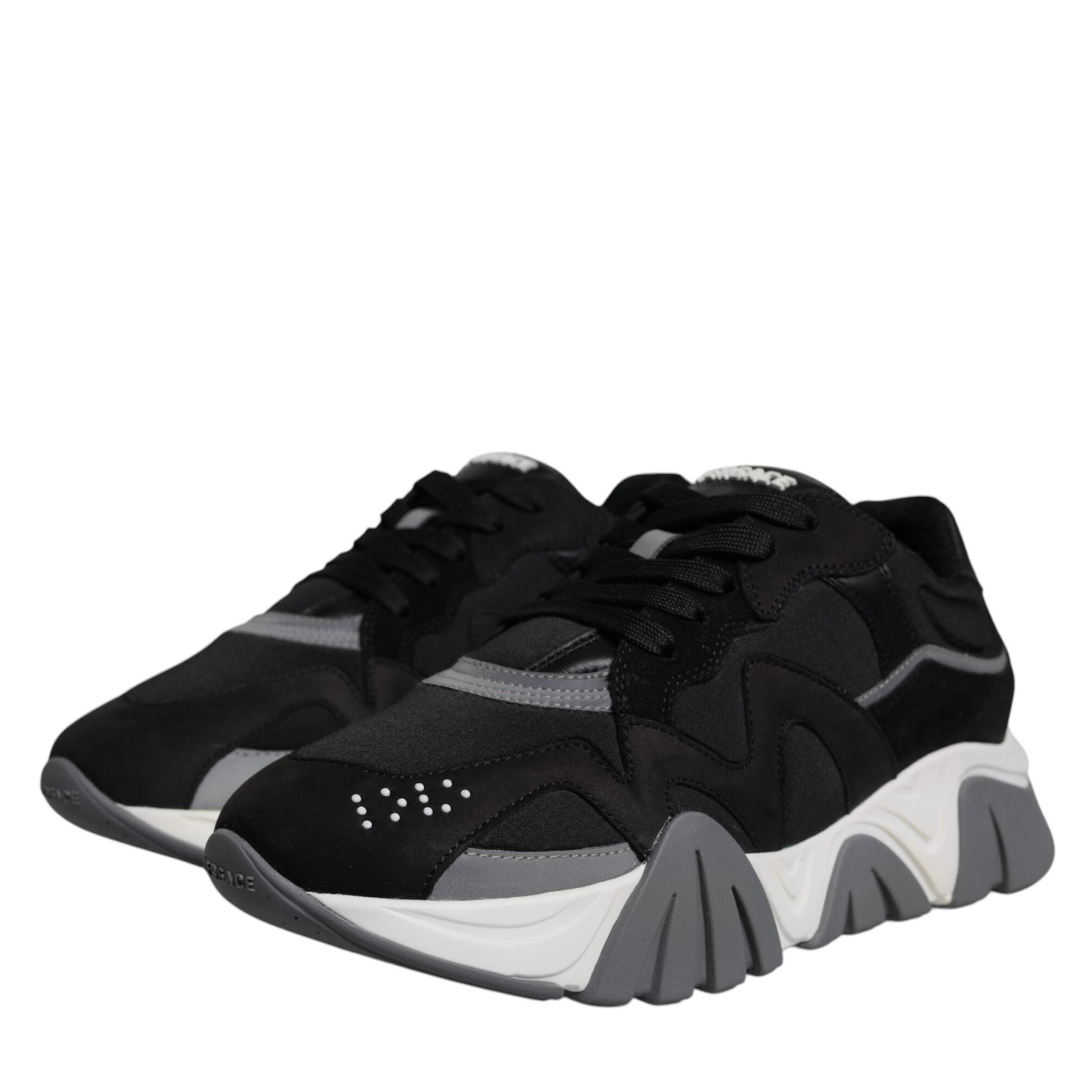 Versace Black Leather Neoprene Chunky Low Top Sneakers Squalo Shoes