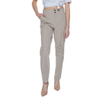 Beige Street One cropped pants made of polyamide, shown on a model with a relaxed fit and casual style.