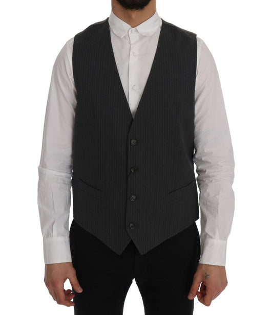 Dolce & Gabbana Gray STAFF Cotton Striped Vest Dolce & Gabbana