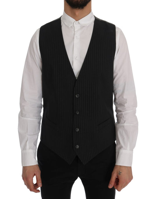 Dolce & Gabbana Gray STAFF Cotton Striped Vest Dolce & Gabbana