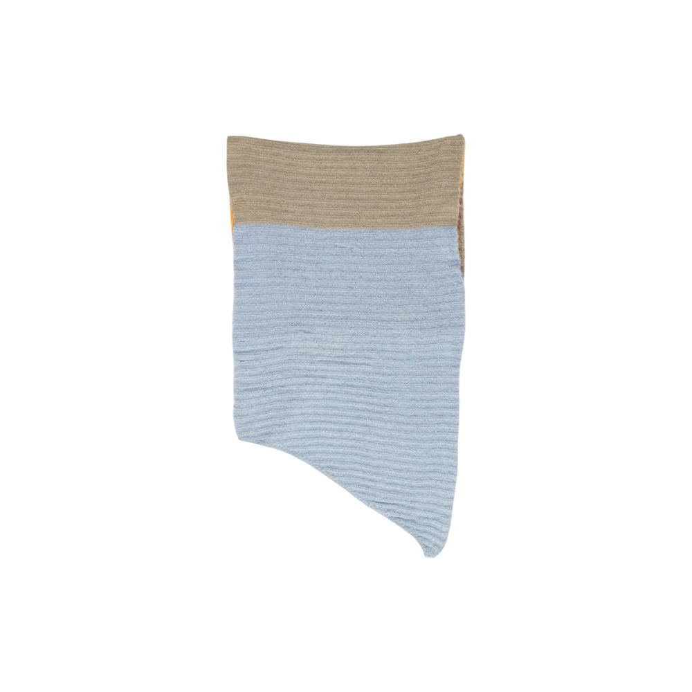 Pieces bicolor recycled polyester scarf displayed flat with vibrant color blocks and soft fabric texture.